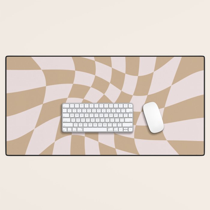 Wavy Check - Beige - Checkerboard Pattern Print Desk Mat Gallery Image 1