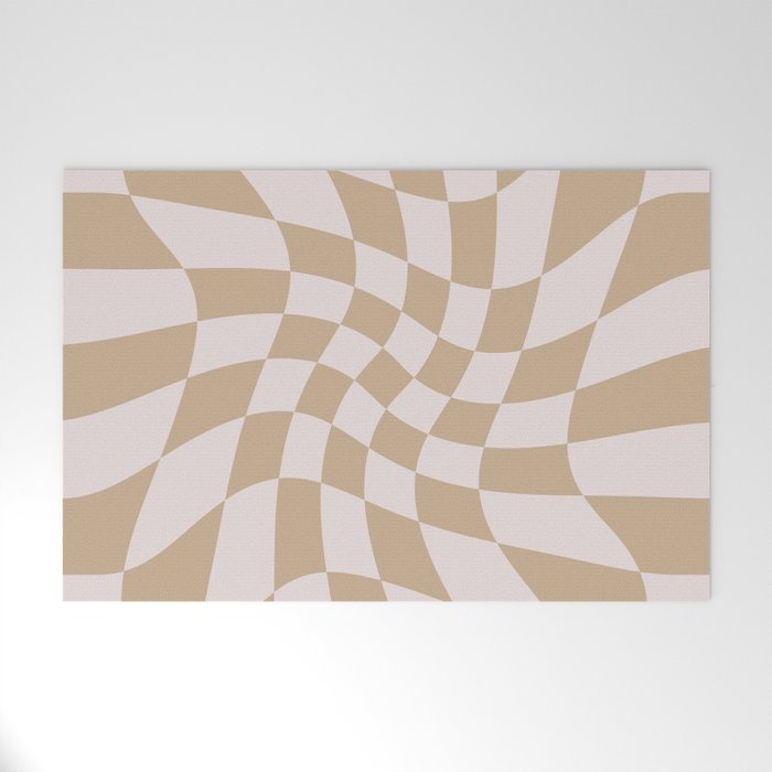 Wavy Check - Beige - Checkerboard Pattern Print Welcome Mat Gallery Image 1
