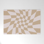 Wavy Check - Beige - Checkerboard Pattern Print Welcome Mat Gallery Image 1