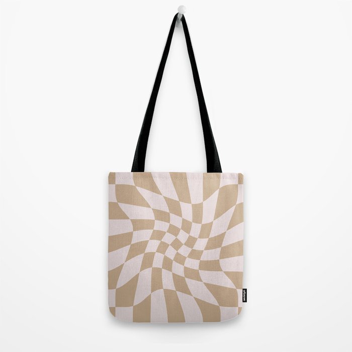 Wavy Check - Beige - Checkerboard Pattern Print Tote Bag Gallery Image 2