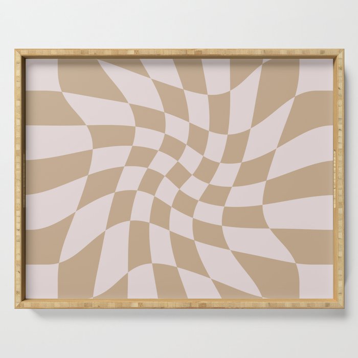 Wavy Check - Beige - Checkerboard Pattern Print Serving Tray Gallery Image 1