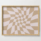 Wavy Check - Beige - Checkerboard Pattern Print Serving Tray Gallery Image 1