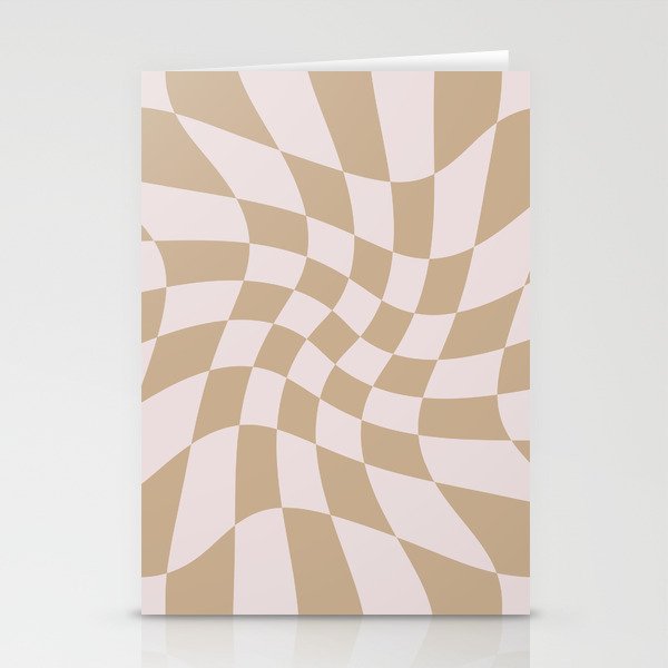Wavy Check - Beige - Checkerboard Pattern Print Stationery Card Gallery Image 2