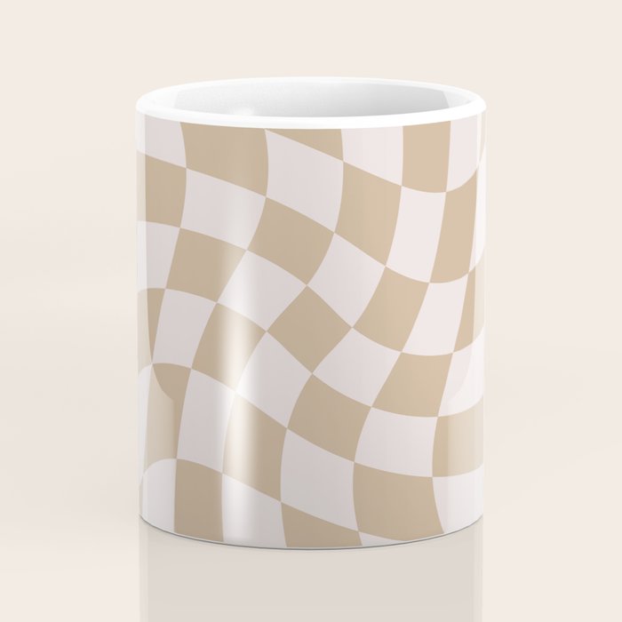 Wavy Check - Beige - Checkerboard Pattern Print Coffee Mug Gallery Image 4