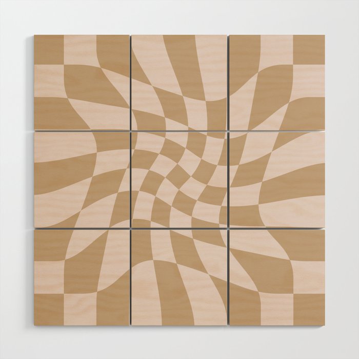 Wavy Check - Beige - Checkerboard Pattern Print Wood Wall Art Gallery Image 1