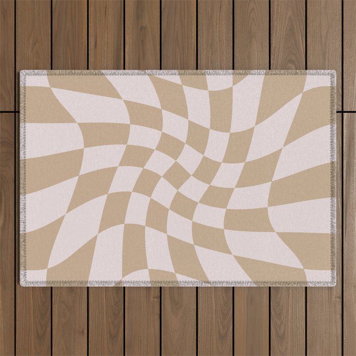 Wavy Check - Beige - Checkerboard Pattern Print Outdoor Rug Gallery Image 1
