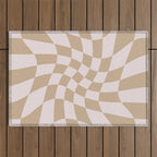 Wavy Check - Beige - Checkerboard Pattern Print Outdoor Rug Gallery Image 1