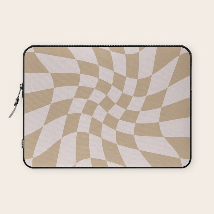 Wavy Check - Beige - Checkerboard Pattern Print Laptop Sleeve Gallery Image 1