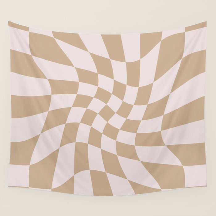 Wavy Check - Beige - Checkerboard Pattern Print Wall Tapestry Gallery Image 4