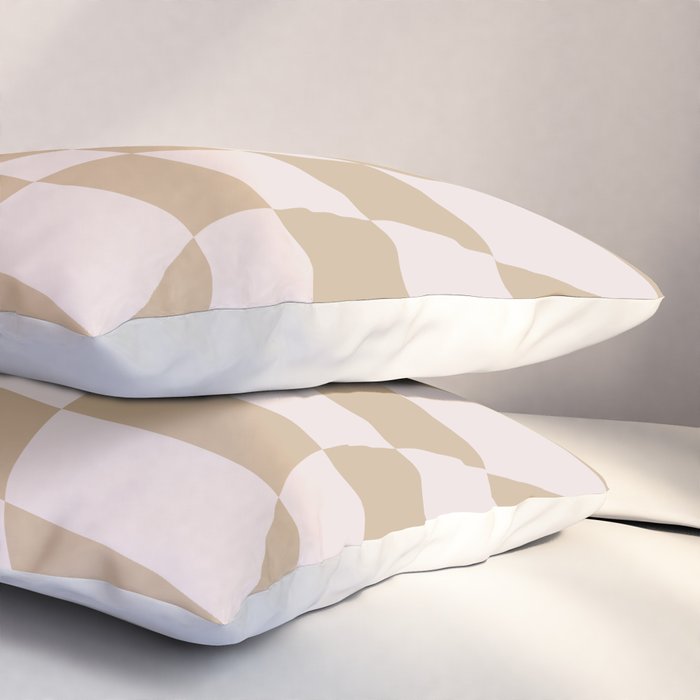 Wavy Check - Beige - Checkerboard Pattern Print Pillow Sham Gallery Image 3