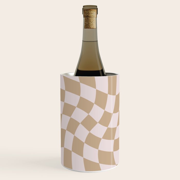 Wavy Check - Beige - Checkerboard Pattern Print Wine Chiller Gallery Image 1