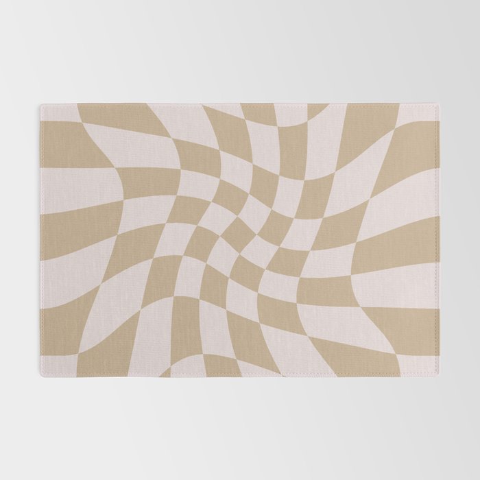Wavy Check - Beige - Checkerboard Pattern Print Rug Gallery Image 2