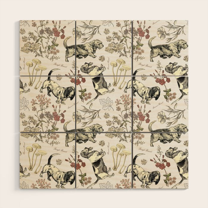 BASSET HOUNDS and MAGICAL MUSCHROOMS  Wood Wall Art Gallery Image 1