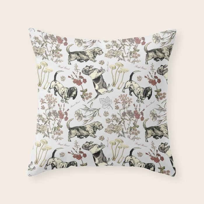 BASSET HOUNDS and MAGICAL MUSCHROOMS  Throw Pillow Gallery Image 6