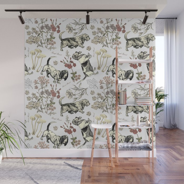 BASSET HOUNDS and MAGICAL MUSCHROOMS  Wall Mural Gallery Image 1