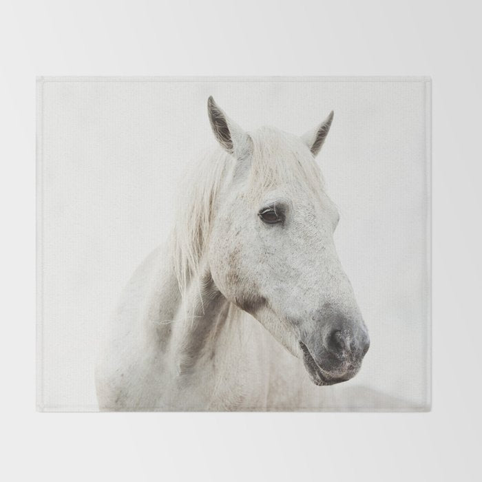 White Horse | Animal Art Print | Nature Photography Throw Blanket Gallery Image 2