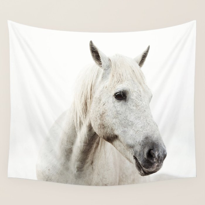 White Horse | Animal Art Print | Nature Photography Wall Tapestry Gallery Image 4