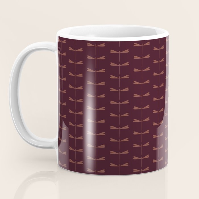 Dragonfly Pattern III Dark Red Coffee Mug Gallery Image 3