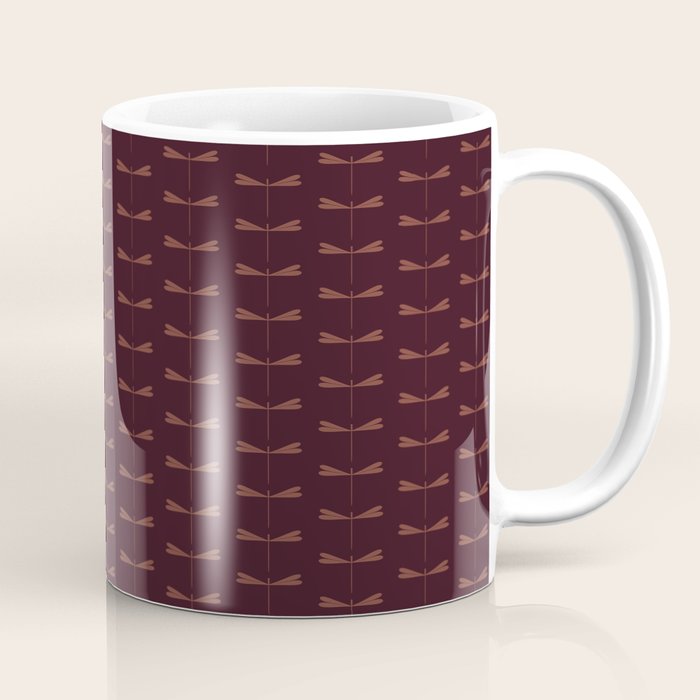 Dragonfly Pattern III Dark Red Coffee Mug Gallery Image 1