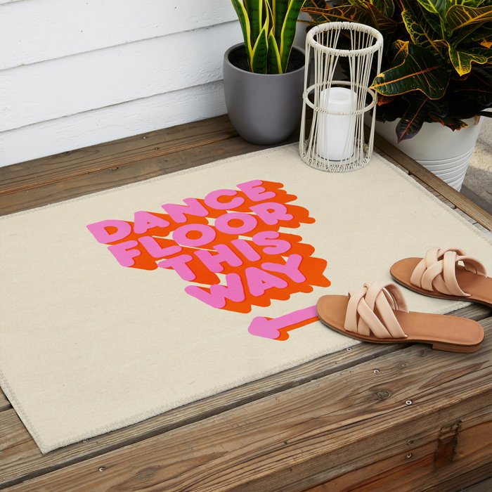 DANCE FLOOR THIS WAY - PINK TYPOGRAPHY Outdoor Rug Gallery Image 2
