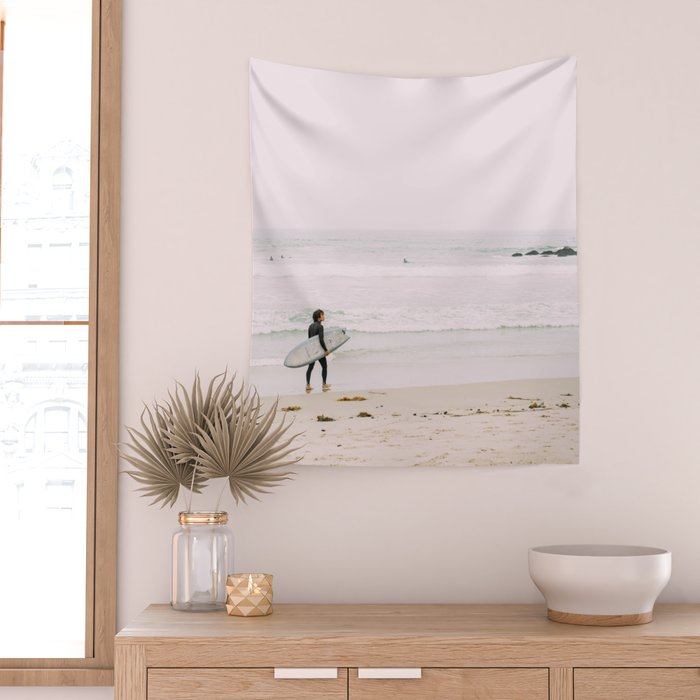 California Coast Surfer - Venice Beach Ocean View - Travel Photography Wall Tapestry Gallery Image 2