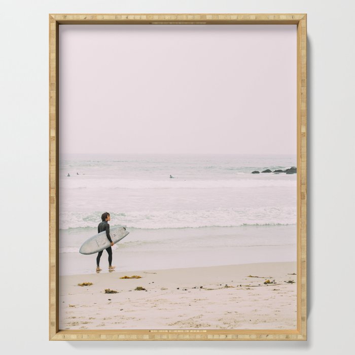 California Coast Surfer - Venice Beach Ocean View - Travel Photography Serving Tray Gallery Image 1