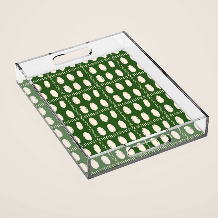 Green Boho Quilt Pattern Acrylic Tray Gallery Image 1