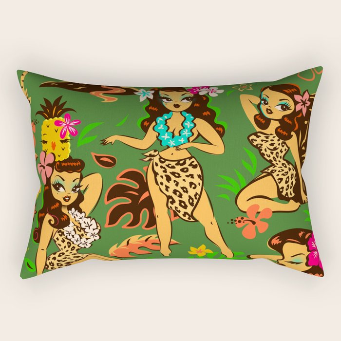 Tiki Temptress on Green Rectangular Pillow Gallery Image 1