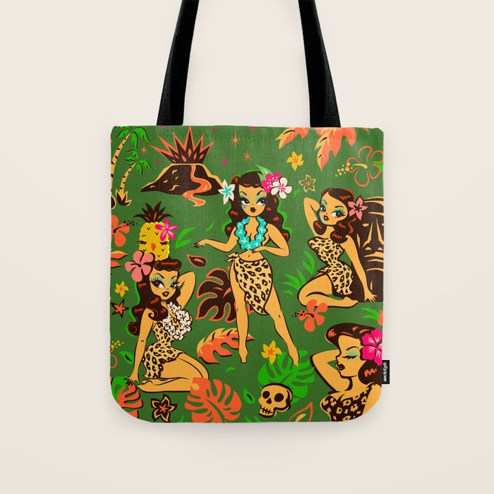 Tiki Temptress on Green Tote Bag Gallery Image 1