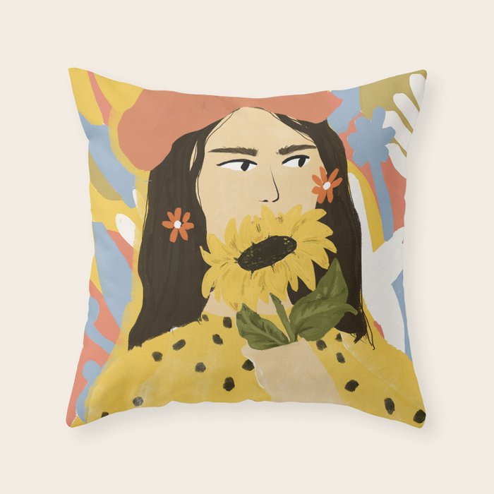 Sunflowers In Your Face Throw Pillow Gallery Image 1