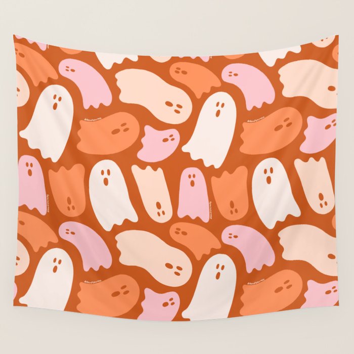 Ghost Print in Orange Wall Tapestry Gallery Image 1