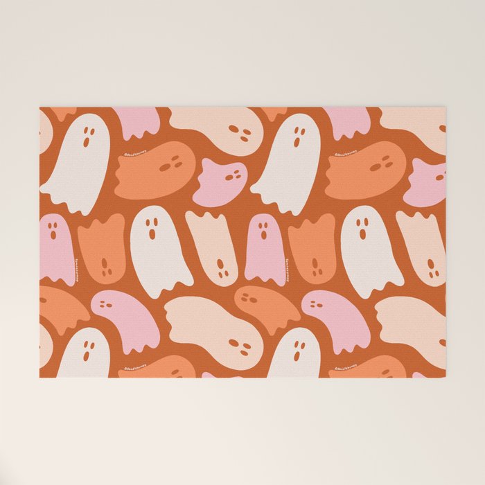 Ghost Print in Orange Welcome Mat Gallery Image 1