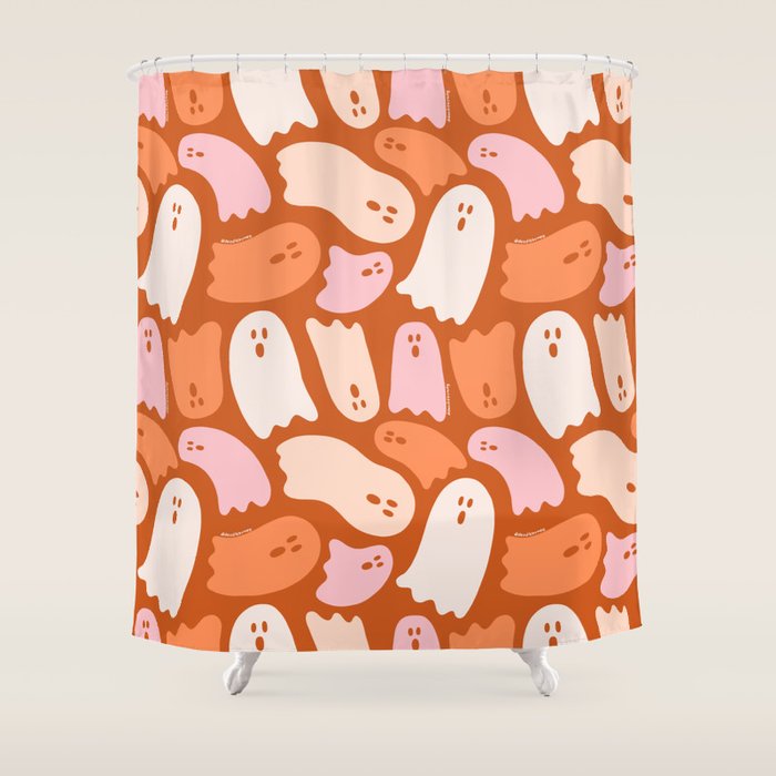 Ghost Print in Orange Shower Curtain Gallery Image 1