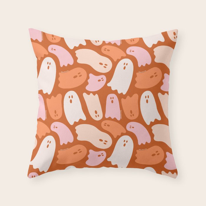 Ghost Print in Orange Throw Pillow Gallery Image 6