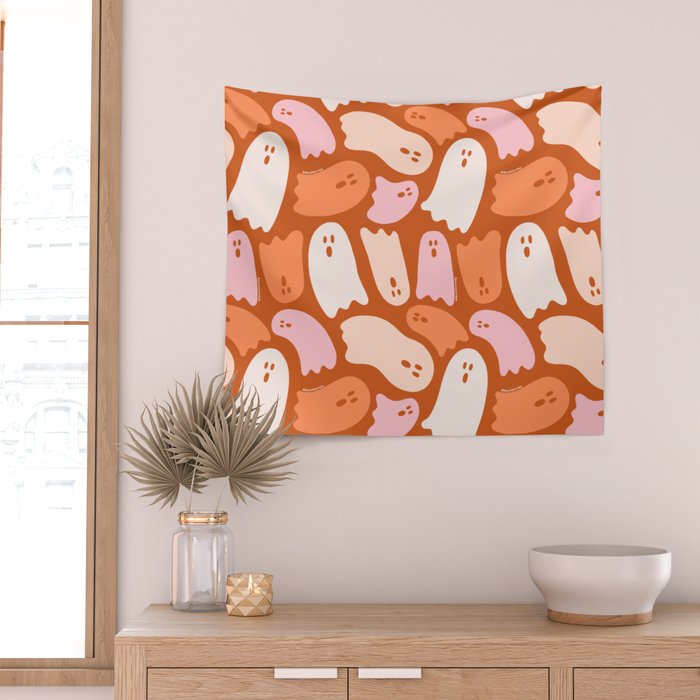 Ghost Print in Orange Wall Tapestry Gallery Image 2