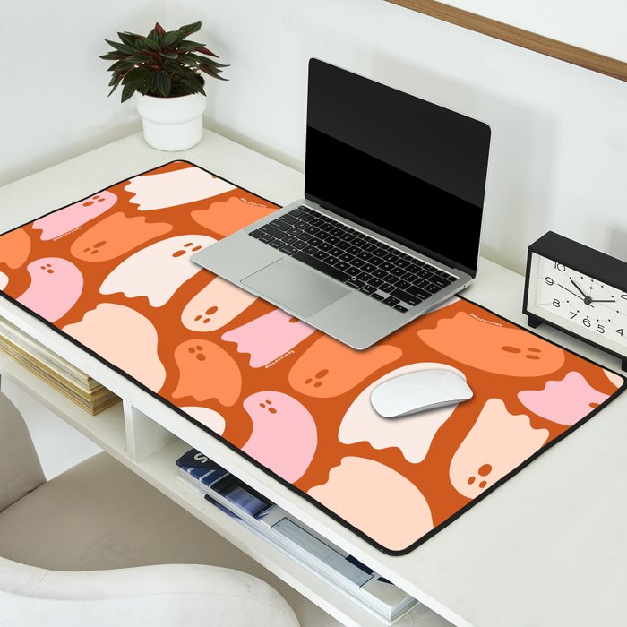 Ghost Print in Orange Desk Mat Gallery Image 2