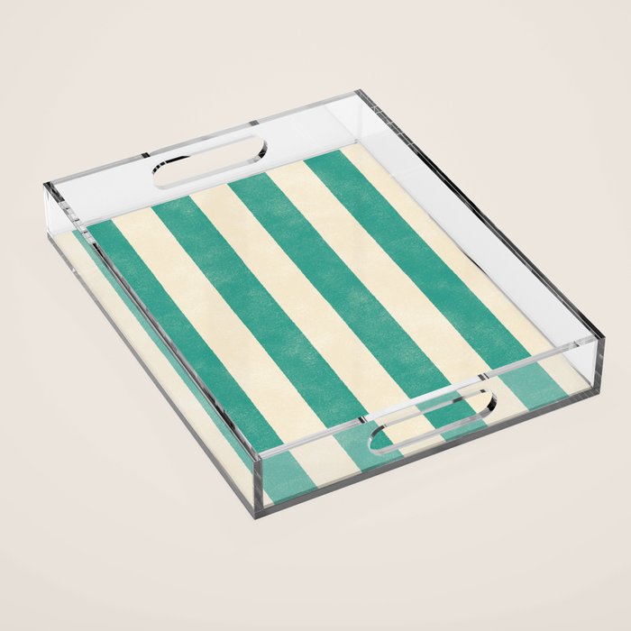 Cabana Stripe - teal and cream Acrylic Tray Gallery Image 1