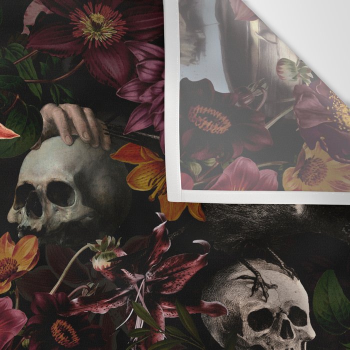 Gothic Night Skulls Flower Botanical Midnight Garden Wall Tapestry Gallery Image 3