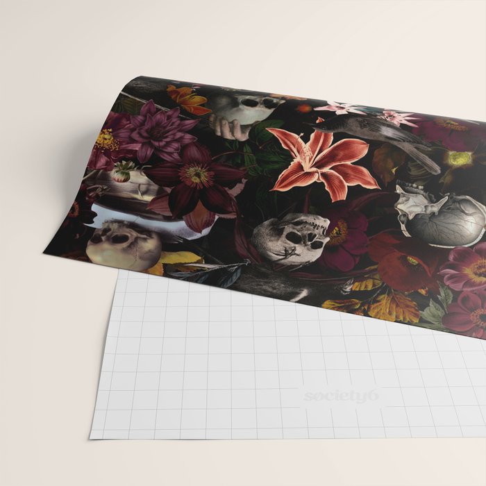 Gothic Night Skulls Flower Botanical Midnight Garden Wrapping Paper Gallery Image 2