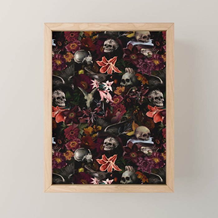 Gothic Night Skulls Flower Botanical Midnight Garden Mini Art Print Gallery Image 1