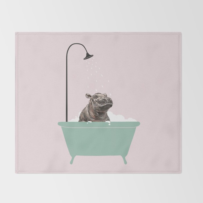 Hippo Enjoying Bubble Bath Throw Blanket Gallery Image 2