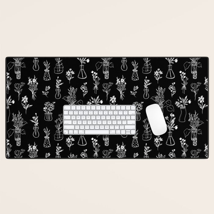 Wildflowers and vases in dark background Desk Mat Gallery Image 1