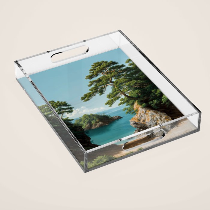 Coastal summer beach Japanese Wall Art Botanical Japandi Wall Art Painting Living Room Decor Acrylic Tray Gallery Image 1