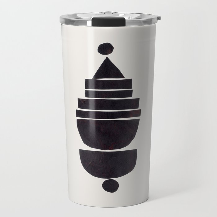 Black & White Minimalist Mid Century Paper collage Funky Black Ink Tribal Geometric by Ejaaz Haniff Travel Mug Gallery Image 1