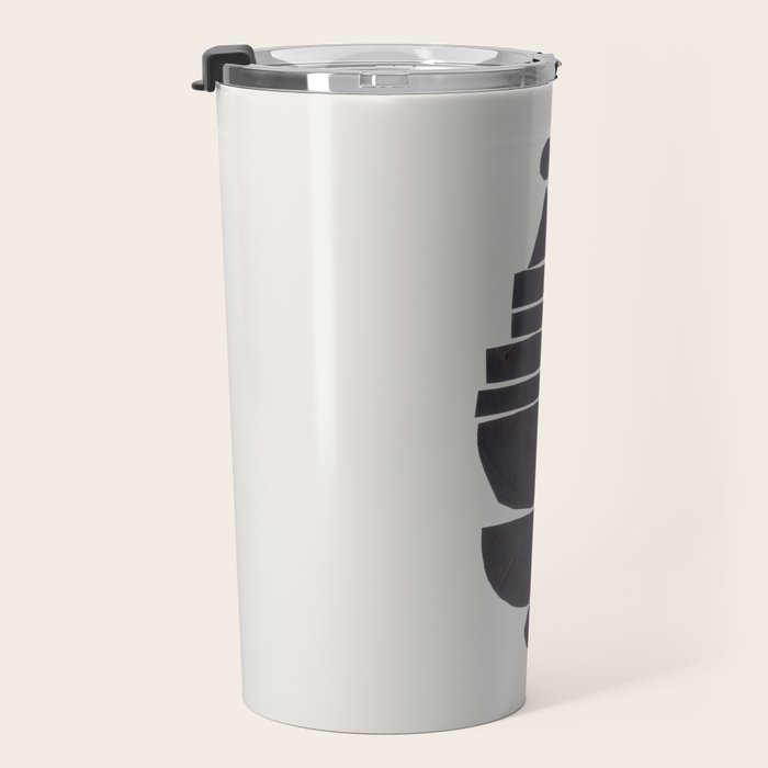 Black & White Minimalist Mid Century Paper collage Funky Black Ink Tribal Geometric by Ejaaz Haniff Travel Mug Gallery Image 3