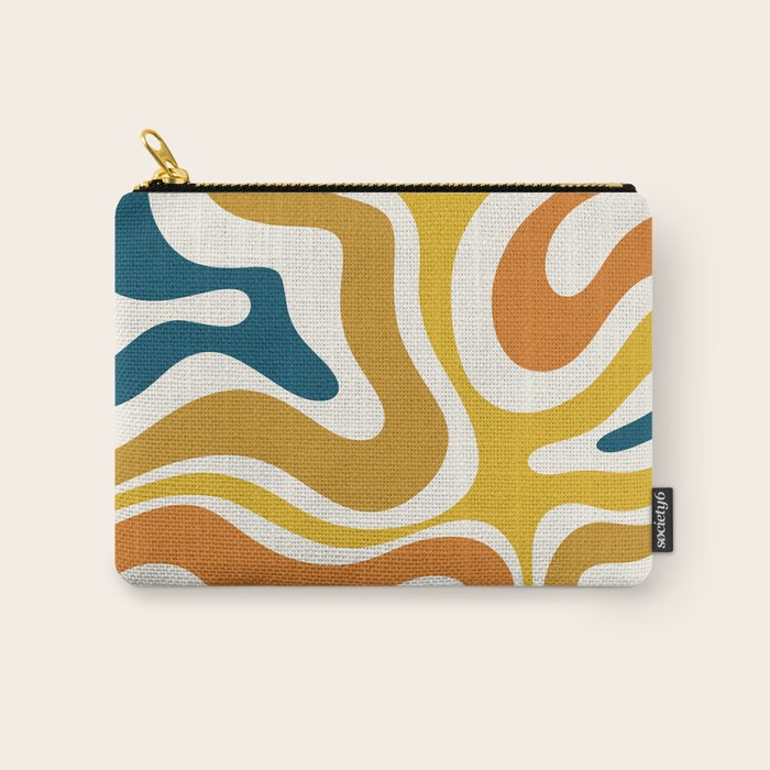 Modern Retro Liquid Swirl Abstract Pattern Orange Mustard Blue Carry All Pouch Gallery Image 1