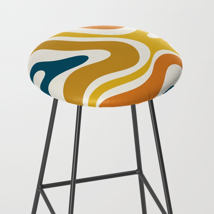 Modern Retro Liquid Swirl Abstract Pattern Orange Mustard Blue Stool Gallery Image 2