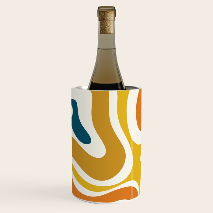 Modern Retro Liquid Swirl Abstract Pattern Orange Mustard Blue Wine Chiller Gallery Image 1
