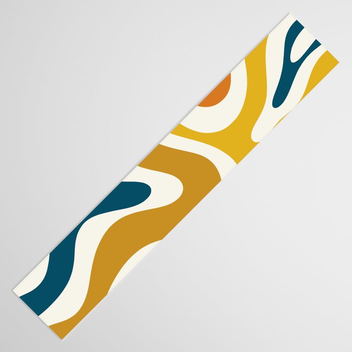 Modern Retro Liquid Swirl Abstract Pattern Orange Mustard Blue Table Runner Gallery Image 3