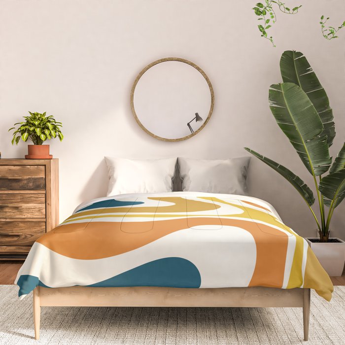 Modern Retro Liquid Swirl Abstract Pattern Orange Mustard Blue Comforter Gallery Image 3